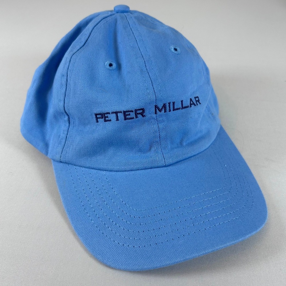 Peter Millar Golf Hat Mens OSFA Light Blue Cotton Embroidered Strapback Cap